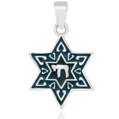 Star Of David Chai Necklace Pendant - Enamel 18 inches Chain (45 cm) 