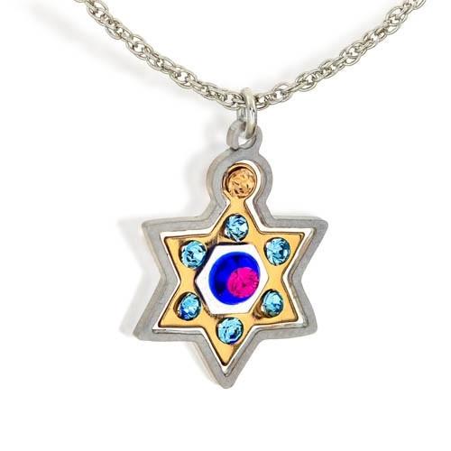 Star Of David Colorful Stoned Necklace. 