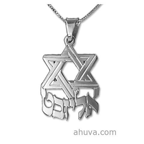 Star Of David Hebrew Name Necklace 14 inch Chain (35 cm) 14Kt Yellow Gold 