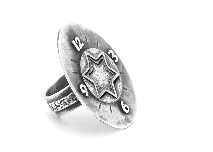Star Of David Medallion Clock Ring 