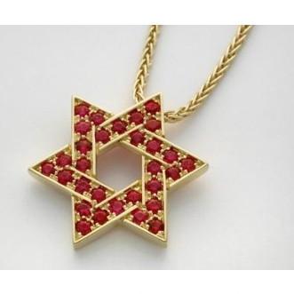 Star Of David Necklace Pendant Jewelry - Ruby Red 