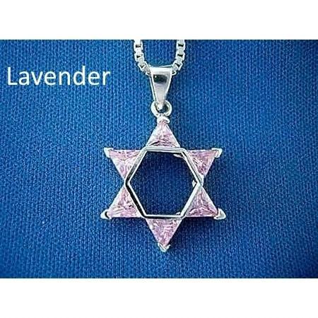 Star Of David Necklace Pendants Zirconia Stones Lavender Silver 