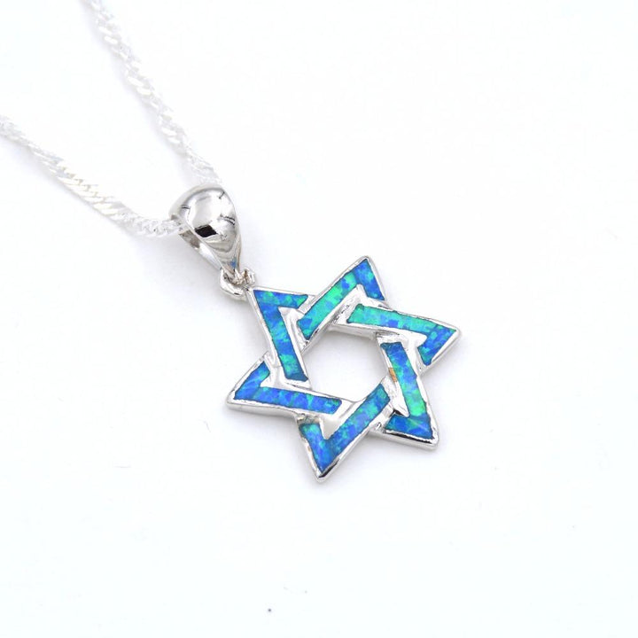 Star of David Opal Pendant Necklace 