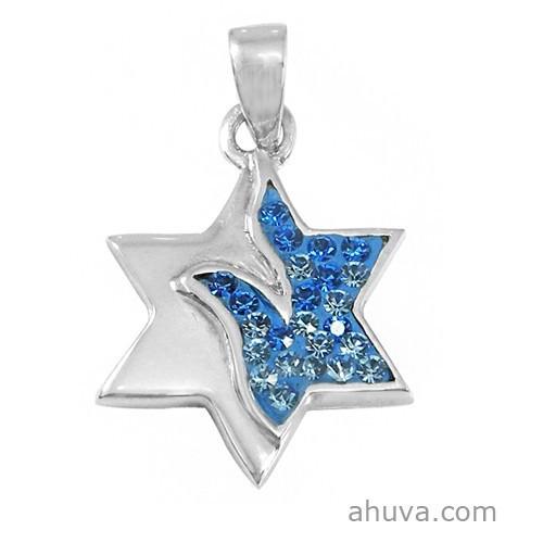 Star Of David Pendant In Blue Crystals 18 inches Chain (45 cm) 