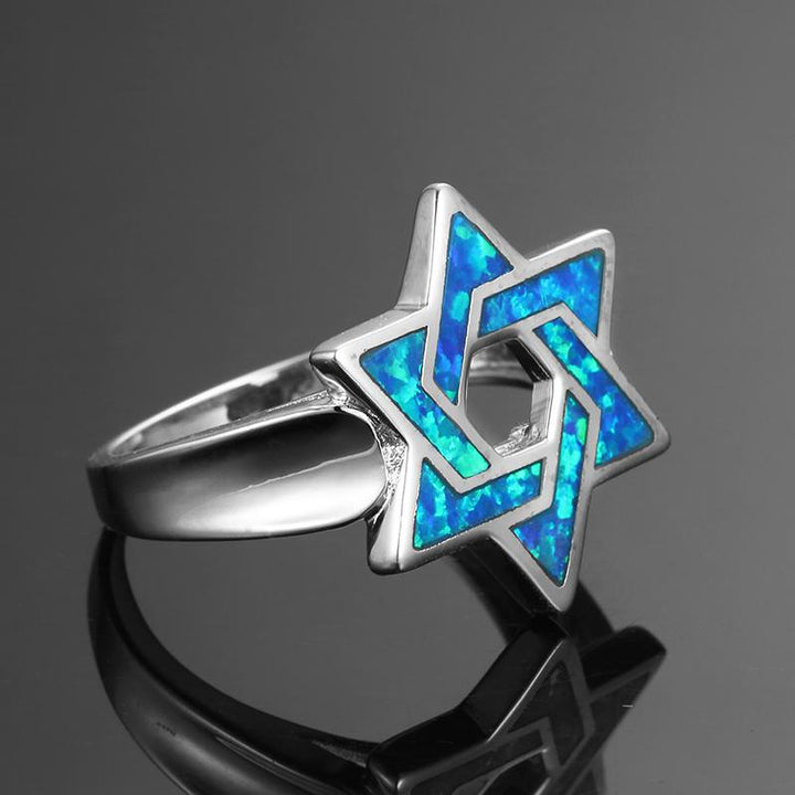 Star of David Ring Blue Opal 