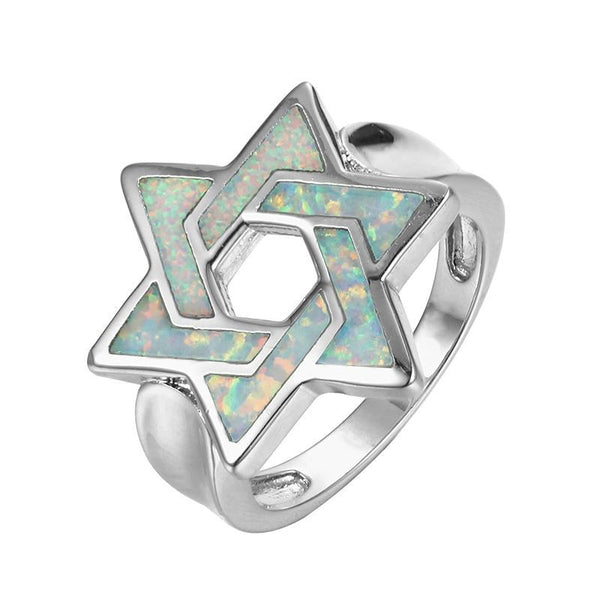 Star of David Ring Cool Opal Stone 