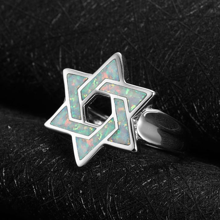 Star of David Ring Cool Opal Stone 