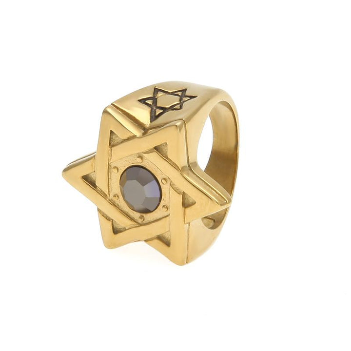 Star of David Ring Mens Gold Plated Stone Ring jewish ring 