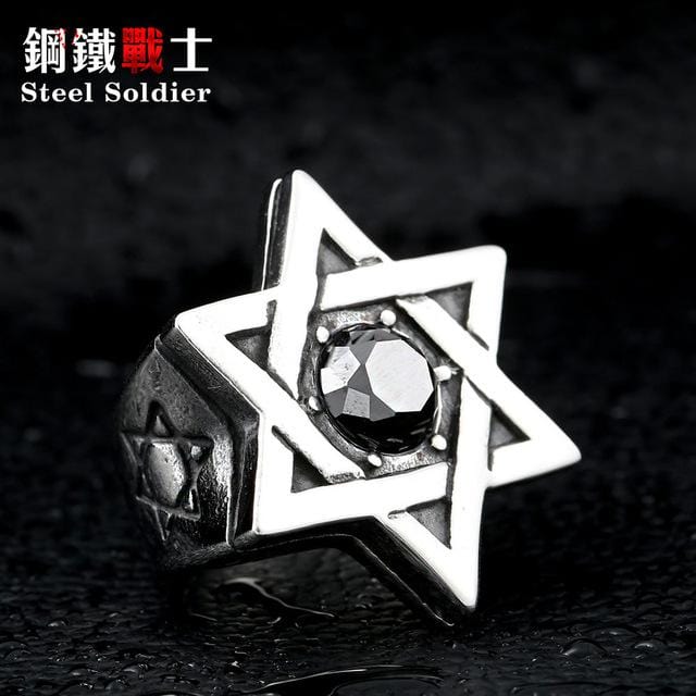 Star of David Stainless Steel Gemstone Ring 