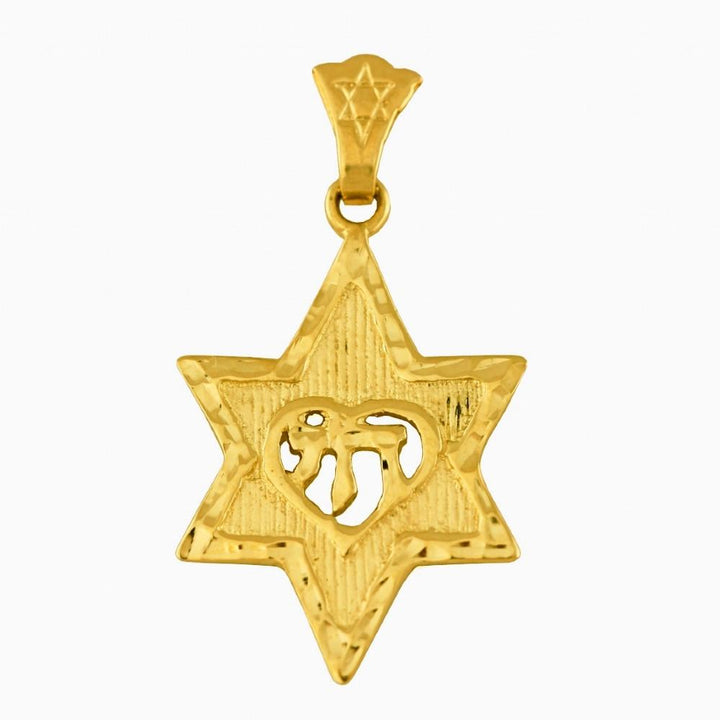 Star Of David With A Cut Out Heart Shape And A Chai In Center 16 inches Chain (40 cm) 