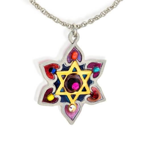 Star Of David With Flower Necklace 