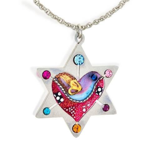 Star Of David With Heart And Dove Necklace 