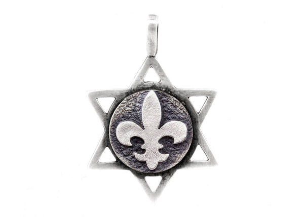 Star Of David With White Lily Medallion 