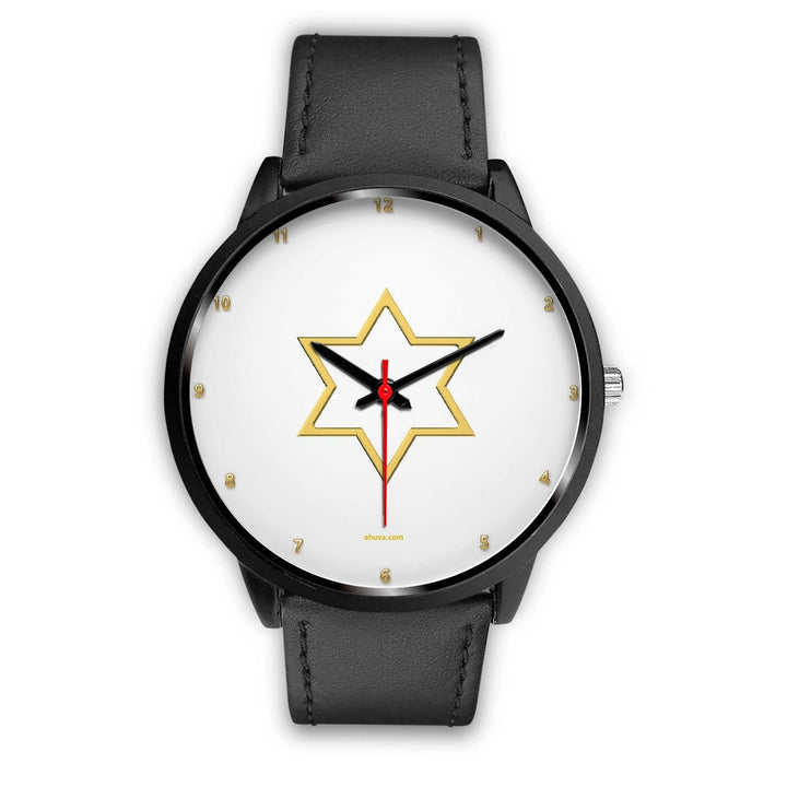 Star of David Wristwatch Black Watch Mens 40mm Black Leather 