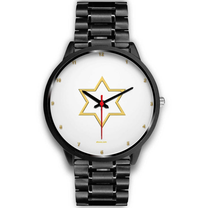 Star of David Wristwatch Black Watch Mens 40mm Black Metal Link 