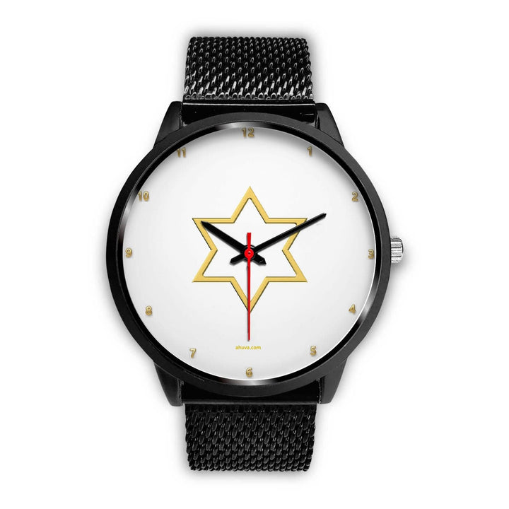 Star of David Wristwatch Black Watch Mens 40mm Black Metal Mesh 