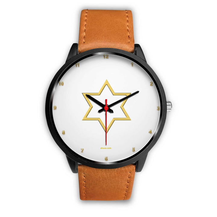 Star of David Wristwatch Black Watch Mens 40mm Brown Leather 