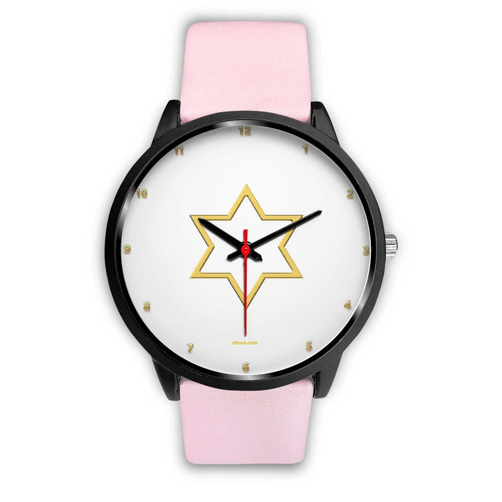 Star of David Wristwatch Black Watch Mens 40mm Pink Leather 