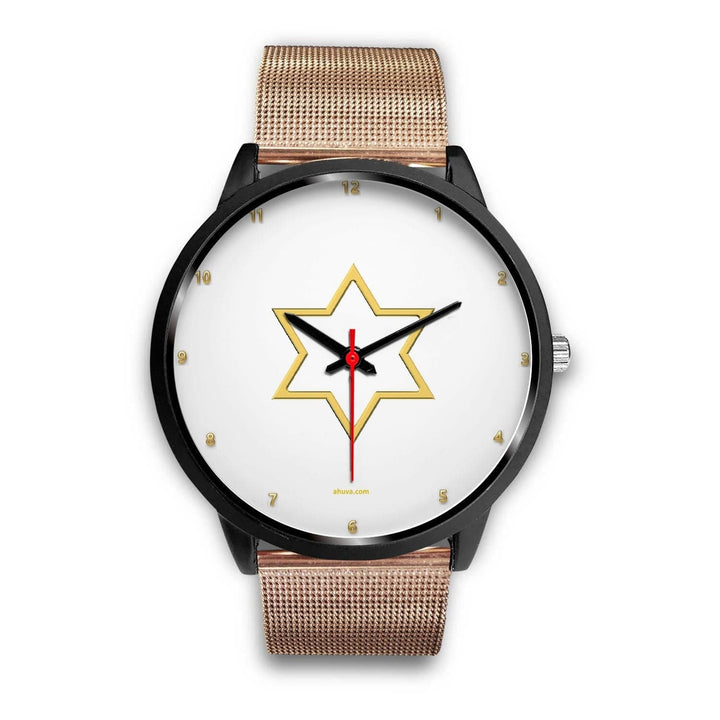 Star of David Wristwatch Black Watch Mens 40mm Rose Gold Metal Mesh 