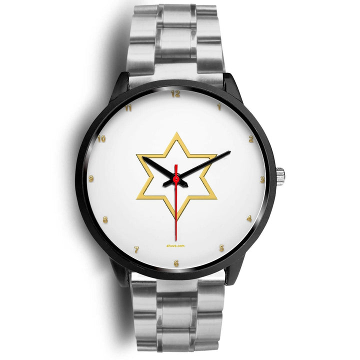 Star of David Wristwatch Black Watch Mens 40mm Silver Metal Link 