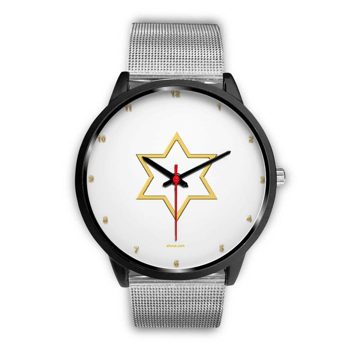 Star of David Wristwatch Black Watch Mens 40mm Silver Metal Mesh 