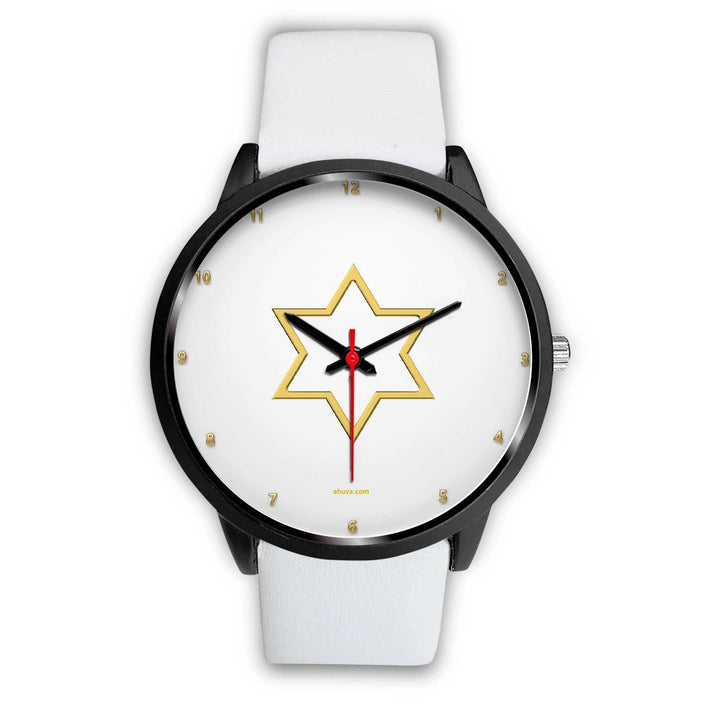 Star of David Wristwatch Black Watch Mens 40mm White Leather 