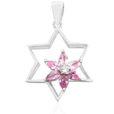Star Of David Zirconia Stones Silver Necklace Jewelry 18 inches Chain (45 cm) 