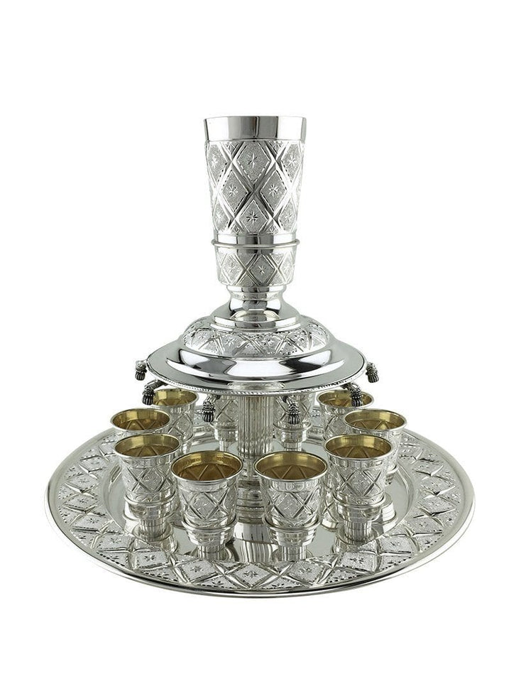 Sterling Silver Diamond Wine Fountain 10 Serving Cups 