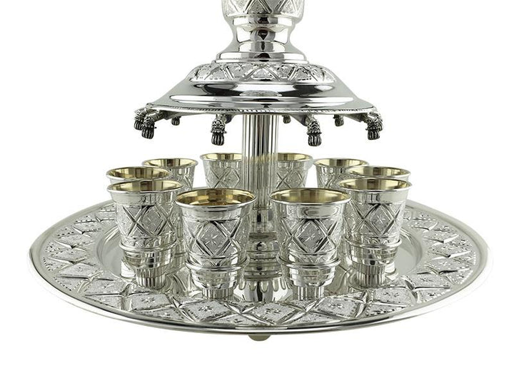 Sterling Silver Diamond Wine Fountain 10 Serving Cups 