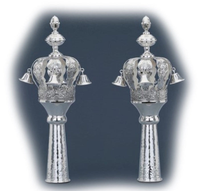 Sterling Silver Floral Rimmonim Torah Crowns 