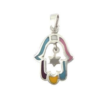 Sterling Silver Hamsa With Colors 18 inches Chain (45 cm) 