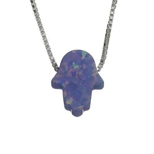 Sterling Silver Necklace- Opal Stone "hamsa" 1 Cm 4647 