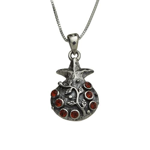 Sterling Silver Necklace- Pomegranate With Red Stone 2.5 Cm 4647 