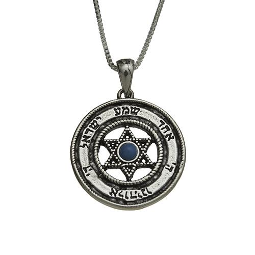 Sterling Silver Necklace- Star Of David 2.5 Cm With Small Turquoise Stone 4647 