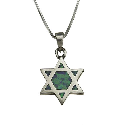 Sterling Silver Necklace With Opal Stone "star Of David" 2 Cm 4647 