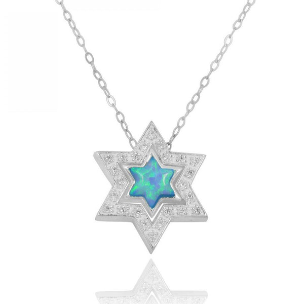 Sterling Silver Opal And CZ Jewish Star Pendant Sterling Silver Opal And CZ Jewish Star Pendant 
