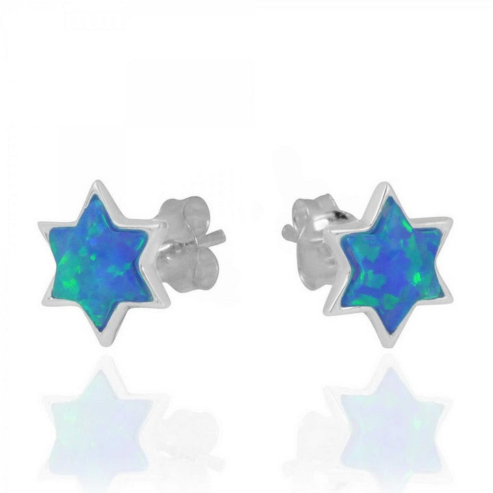 Sterling Silver Opal Jewish Star Earrings Sterling Silver Opal Jewish Star Earrings 