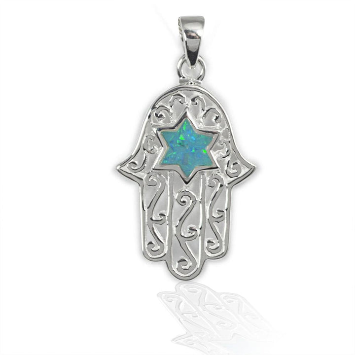 Sterling Silver Opal Jewish Star Hamsa Pendant Sterling Silver Opal Jewish Star Hamsa Pendant 