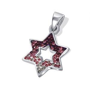 Sterling Silver Star David Pendant - Purple Pink Mini Stones 