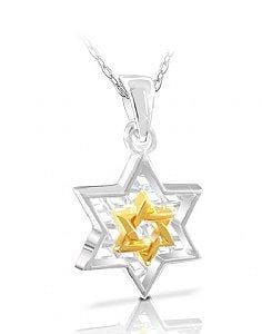 Sterling Silver Star of David Pendant - With Gold Plated Star 