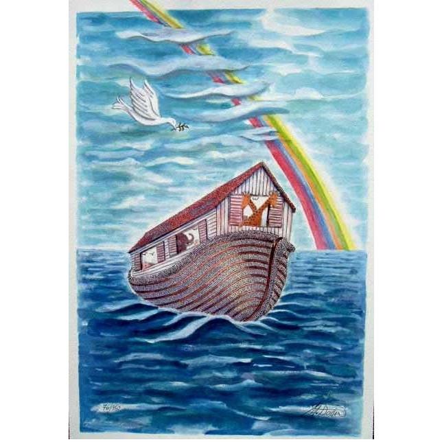 Story Of Noah'S Ark Lithograpgh Children'S Art Lithograph 