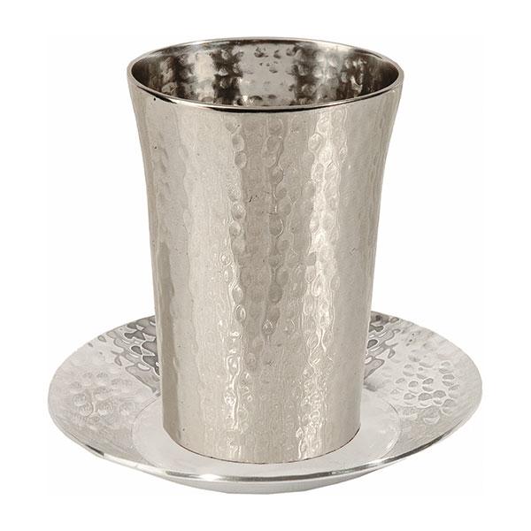 Straight Kiddush Cup - Nickel Plated - Hammer Work 