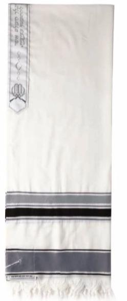 Striped Wool Tallit - New Design Grey 18&quot; x 72&quot; (45/180 cm) Add Carry Bag