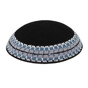 Supreme Quality DMC Knitted Kippot - Classic Black Blue 