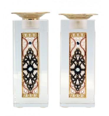 Swarovski Crystal Shabbat Candlesticks Sets Decorated Crystal 4" 