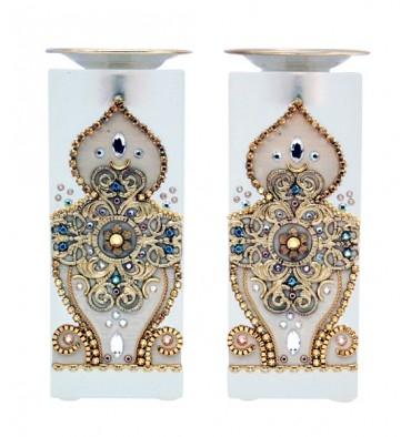Swarovski Crystal Shabbat Candlesticks Sets Golden Crystal 4" 