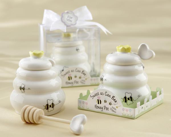 "Sweet As Can Bee" Ceramic Honey Pot with Wooden Dipper "Sweet As Can Bee" Ceramic Honey Pot with Wooden Dipper 