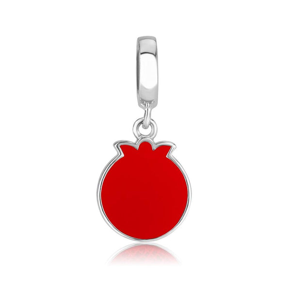 Symbolic Bead Charm Red Enamel Pomegranate Polished Silver Israel Holy Land New Jewish Jewelry 