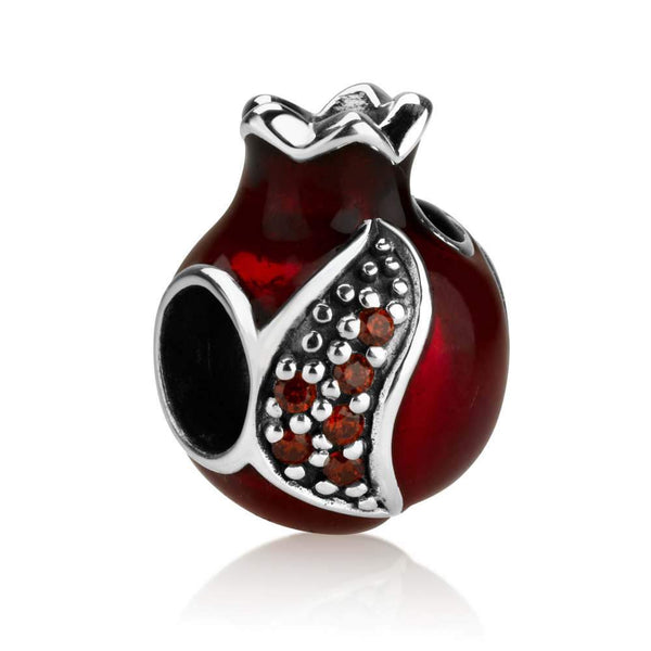 Symbolic Bead Pomegranate Charm Red Garnet Stone Polished Silver Holy Land New Jewish Jewelry 