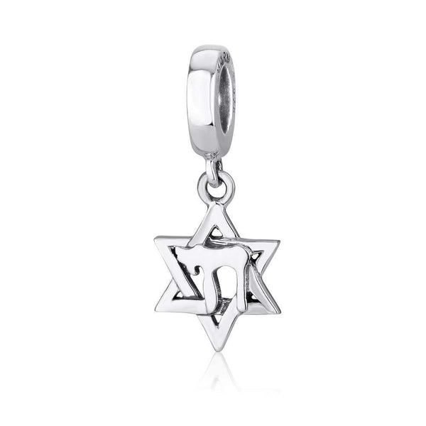 Symmetrical Star David Hang Chai Charm Sterling Silver Jewish Holy Land Jewelry Jewish Jewelry 
